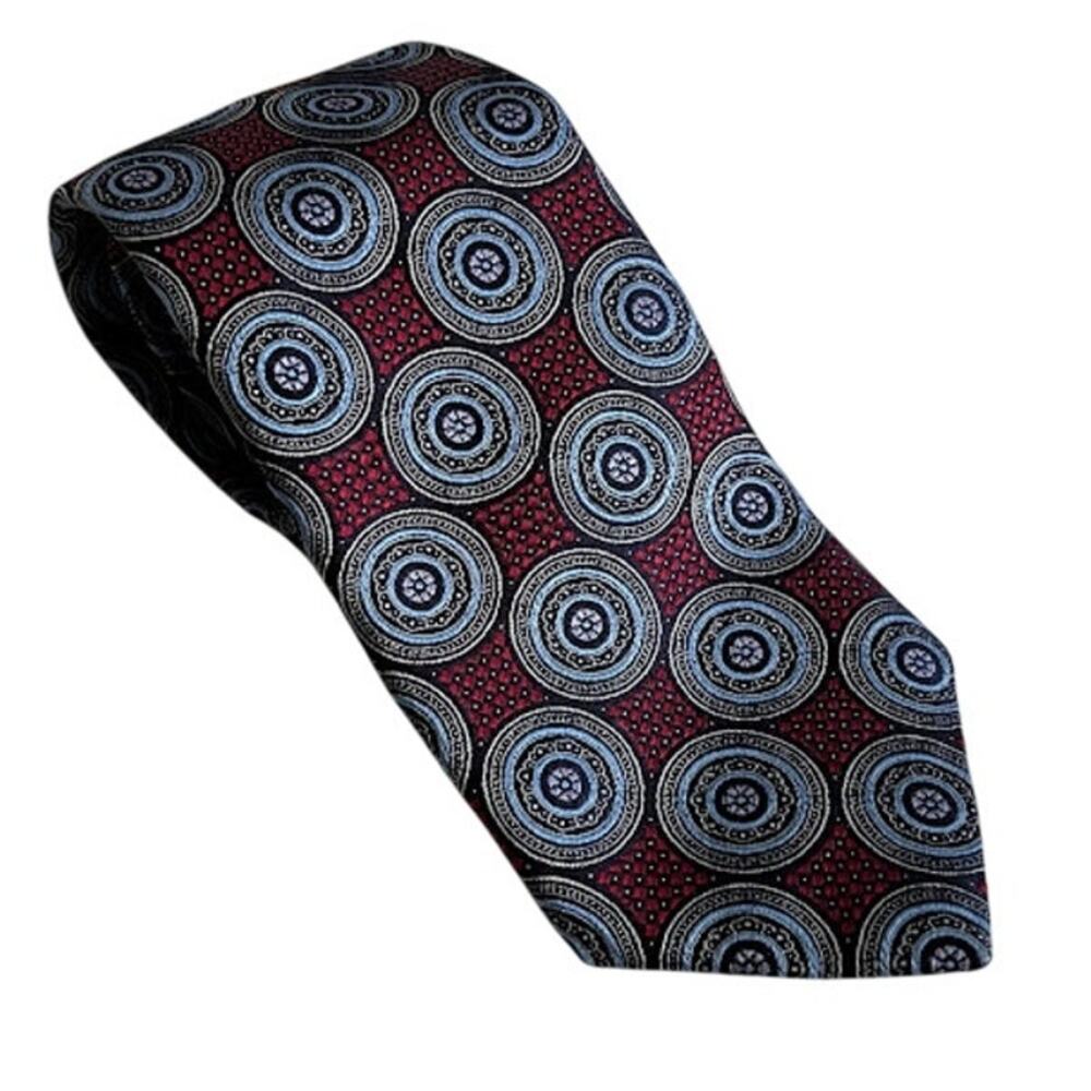 Ermenegildo Zegna Men's Geometric Silk Neck Tie Red Gray Blue  Made in Italy